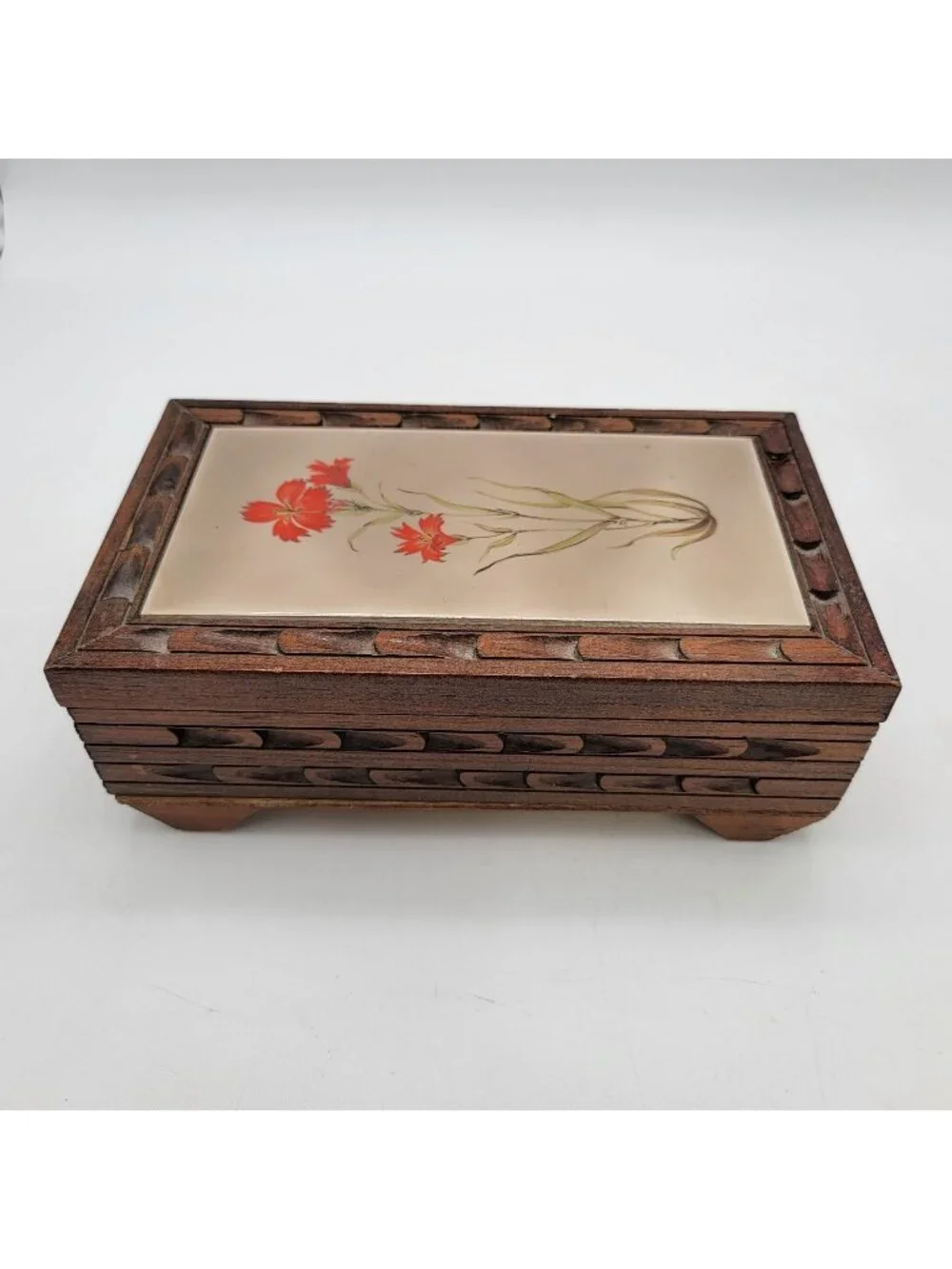 Vintage Italian Tile Inlay Wooden Jewelry Box